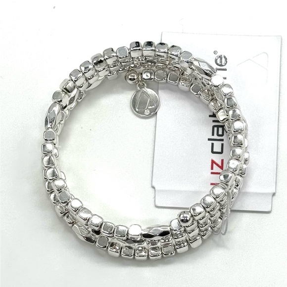 Liz Claiborne Silver Tone Spiral Square Bead Wrap Bracelet - Picture 8 of 8